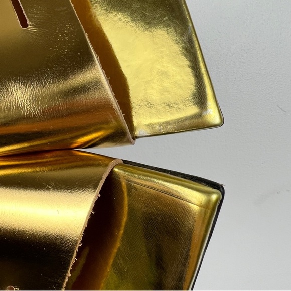 Ganni 2022 Square Toe Gold Strappy Kitten Heel Sandals - Picture 5 of 9